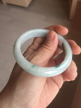 Load image into Gallery viewer, 54.6mm Certified Type A 100% Natural white/light green with grenn floating flowers Jadeite Jade bangle E154-2437