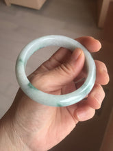 Load image into Gallery viewer, 54.6mm Certified Type A 100% Natural white/light green with grenn floating flowers Jadeite Jade bangle E154-2437