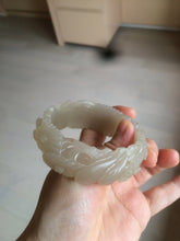 Load image into Gallery viewer, 55mm 100% natural light pale pink/gray/beige Quartzite (Shetaicui jade) carved flowers bangle SY51