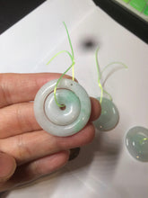 Load image into Gallery viewer, 28.5mm Type A 100% Natural light green Jadeite Jade concentric circle safety Guardian ring Pendant (子母扣,同心环) AC84