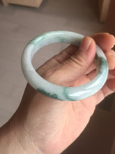 Load image into Gallery viewer, 54.6mm Certified Type A 100% Natural white/light green with grenn floating flowers Jadeite Jade bangle E154-2437