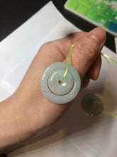 Load image into Gallery viewer, 28.5mm Type A 100% Natural light green Jadeite Jade concentric circle safety Guardian ring Pendant (子母扣,同心环) AC84