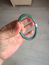 Load image into Gallery viewer, 56.9mm Certified Type A 100% Natural icy watery deep sea dark green/blue/gray/black slim round cut Guatemala Jadeite bangle AU60-7067