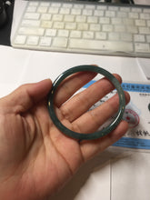 Load image into Gallery viewer, 56.8mm Certified Type A 100% Natural dark green/blue/gray with Guatemala slim round cut Jadeite bangle PJ93-3450