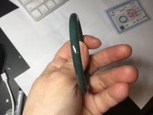 Load image into Gallery viewer, 55.5mm Certified Type A 100% Natural dark green/blue/gray with Guatemala slim round cut Jadeite bangle PH10-2340