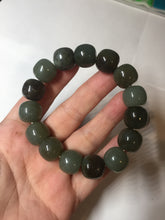 Load image into Gallery viewer, 14x13.2mm 100% Natural olive green/brown/black sugar vintage style nephrite Jade bead bracelet HE87