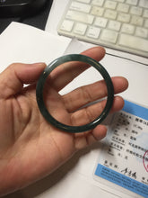 Load image into Gallery viewer, 55mm Certified Type A 100% Natural dark green/blue/gray with Guatemala slim round cut Jadeite bangle PJ94-2434
