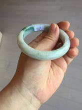 Load image into Gallery viewer, 54.6mm Certified Type A 100% Natural white/light green with grenn floating flowers Jadeite Jade bangle E154-2437
