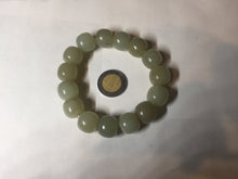 Load image into Gallery viewer, 14x13.2mm 100% Natural light green/brown vintage style nephrite Jade bead bracelet HE89