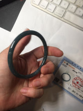 Load image into Gallery viewer, 58.8mm Certified Type A 100% Natural dark green/blue/gray with flying snow Guatemala slim round cut Jadeite bangle PA152-8823