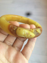 Load image into Gallery viewer, 56mm 100% Natural yellow/red/brown carved cat and flowers Xiu Jade (Serpentine) bangle XY60