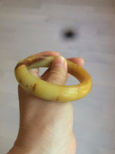 Load image into Gallery viewer, 56mm 100% Natural yellow/red/brown carved cat and flowers Xiu Jade (Serpentine) bangle XY60