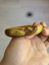 Load image into Gallery viewer, 56mm 100% Natural yellow/red/brown carved cat and flowers Xiu Jade (Serpentine) bangle XY60