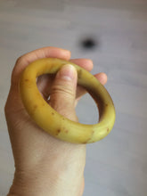 Load image into Gallery viewer, 56mm 100% Natural yellow/red/brown carved cat and flowers Xiu Jade (Serpentine) bangle XY60