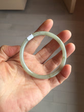 Load image into Gallery viewer, 54.5mm Certified type A 100% Natural light green gray black slim round cut Jadeite bangle PA201-2443