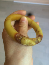 Load image into Gallery viewer, 56mm 100% Natural yellow/red/brown carved cat and flowers Xiu Jade (Serpentine) bangle XY60