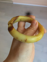 Load image into Gallery viewer, 56mm 100% Natural yellow/red/brown carved cat and flowers Xiu Jade (Serpentine) bangle XY60