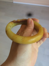 Load image into Gallery viewer, 56mm 100% Natural yellow/red/brown carved cat and flowers Xiu Jade (Serpentine) bangle XY60