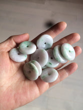 Load image into Gallery viewer, 27-30mm 100% Natural green/purple with sunny green floating flowers jadeite Jade Safety Guardian Button(donut) Pendant/worry stone BF92