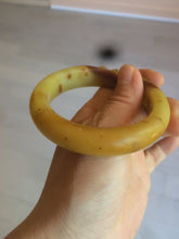 Load image into Gallery viewer, 56mm 100% Natural yellow/red/brown carved cat and flowers Xiu Jade (Serpentine) bangle XY60