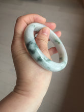 Load image into Gallery viewer, 61mm Certified Type A 100% Natural white/light green with grenn floating flowers Jadeite Jade bangle E153-2443