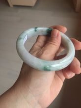 Load image into Gallery viewer, 61mm Certified Type A 100% Natural white/light green with grenn floating flowers Jadeite Jade bangle E153-2443