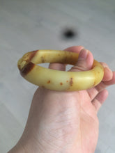 Load image into Gallery viewer, 56mm 100% Natural yellow/red/brown carved cat and flowers Xiu Jade (Serpentine) bangle XY60