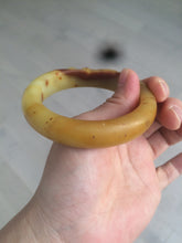 Load image into Gallery viewer, 56mm 100% Natural yellow/red/brown carved cat and flowers Xiu Jade (Serpentine) bangle XY60