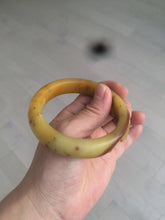 Load image into Gallery viewer, 56mm 100% Natural yellow/red/brown carved cat and flowers Xiu Jade (Serpentine) bangle XY60