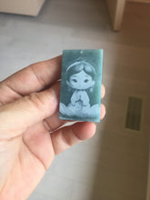Load image into Gallery viewer, 100% Natural type A green/blue/gray Guatemala jadeite shadow carving little girl safe and sound pendant necklace/worry stone PC121