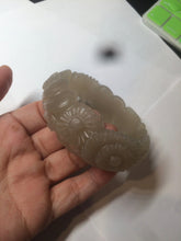 Load image into Gallery viewer, 55mm 100% natural light pale pink/gray/beige Quartzite (Shetaicui jade) carved flowers bangle SY51