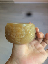 Load image into Gallery viewer, 54mm certified 100% natural yellow orange purple Quartzite (Shetaicui jade) carved people and landscape Zen bangle XY59-0001