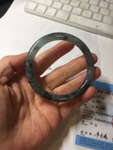 Load image into Gallery viewer, 55.4mm Certified Type A 100% Natural icy watery dark green/gray round cut Jadeite bangle AA133-6936