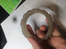 Load image into Gallery viewer, 55mm 100% natural light pale pink/gray/beige Quartzite (Shetaicui jade) carved flowers bangle SY51