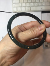 Load image into Gallery viewer, 58.8mm Certified Type A 100% Natural half black half icy watery dark green/gray Guatemala slim round cut Jadeite bangle PJ82-0660