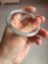 Load image into Gallery viewer, 54.5mm Certified type A 100% Natural light green gray black slim round cut Jadeite bangle PA198-2454