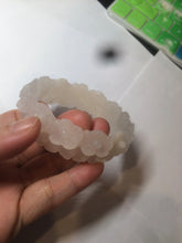 Load image into Gallery viewer, 55mm 100% natural light pink/gray/beige/white Quartzite (Shetaicui jade) carved flowers bangle SY52