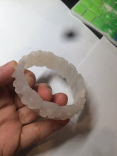 Load image into Gallery viewer, 55mm 100% natural light pink/gray/beige/white Quartzite (Shetaicui jade) carved flowers bangle SY52