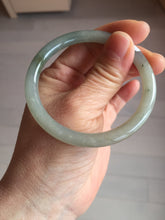 Load image into Gallery viewer, 54.5mm Certified type A 100% Natural light green gray black slim round cut Jadeite bangle PA198-2454