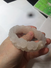 Load image into Gallery viewer, 55mm 100% natural light pink/gray/beige/white Quartzite (Shetaicui jade) carved flowers bangle SY52