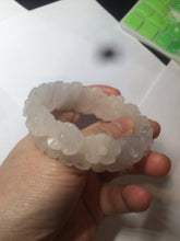 Load image into Gallery viewer, 55mm 100% natural light pink/gray/beige/white Quartzite (Shetaicui jade) carved flowers bangle SY52