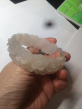 Load image into Gallery viewer, 55mm 100% natural light pink/gray/beige/white Quartzite (Shetaicui jade) carved flowers bangle SY52