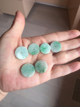 Load image into Gallery viewer, 16-19 mm Type A 100% Natural light green sunny green white Jadeite Jade Safety Guardian Button donuts Pendant group PB90