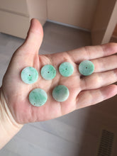 Load image into Gallery viewer, 16-19 mm Type A 100% Natural light green sunny green white Jadeite Jade Safety Guardian Button donuts Pendant group PB90