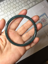 Load image into Gallery viewer, 60.5mm Certified Type A 100% Natural icy watery dark green/blue/gray with Guatemala slim round cut Jadeite bangle PH15-2341