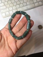 Load image into Gallery viewer, Size 50-58mm 100% Natural Type A Dark Green Blue Guatemala Jadeite Jade Cylinder & Round Bead Bracelet Group BS169