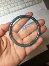 Load image into Gallery viewer, 56.5mm Certified Type A 100% Natural icy watery dark green/blue/gray with Guatemala slim round cut Jadeite bangle PH16-2354