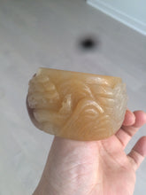 Load image into Gallery viewer, 54mm certified 100% natural yellow orange purple Quartzite (Shetaicui jade) carved people and landscape Zen bangle XY59-0001