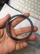Load image into Gallery viewer, 56.5mm Certified Type A 100% Natural icy watery dark green/gray/black Guatemala skinny round cut Jadeite bangle PJ85-0601
