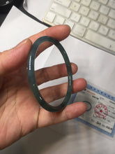 Load image into Gallery viewer, 56.5mm Certified Type A 100% Natural icy watery dark green/gray/black Guatemala skinny round cut Jadeite bangle PJ85-0601